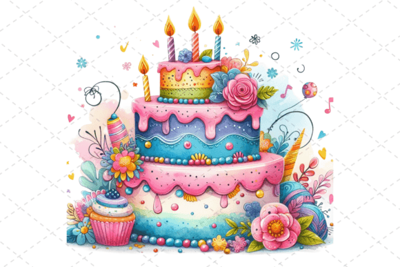 Download Watercolor Birthday Cake Clipart - Cake Collection