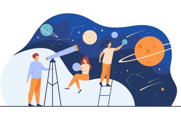 Download Man Studying Galaxy Through Telescope. W - Premium Resources