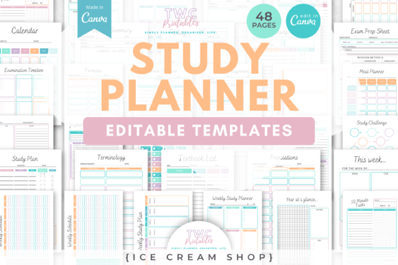 Download Study Planner Canva Templates | ICE CREA - Study Collection