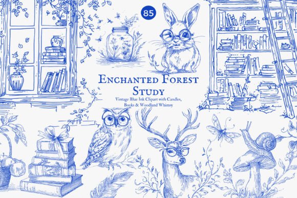 Download Forest Study Blue Ink Illustration Png - Study Collection