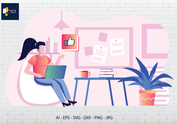 Download Flat Character Girl Was Studying at Cafe - Premium Resources