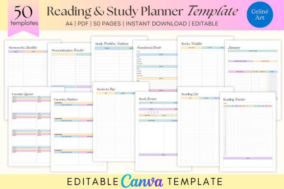 Download READING &amp; STUDY PLANNER CANVA TEMPLATE - Study Collection