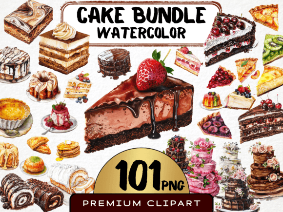 Download Watercolor Cake Clipart Bundle 101 PNG - Cake Collection