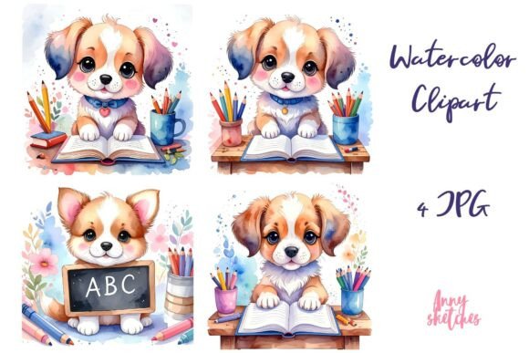 Download Studying Puppies at Desk Back to School - Study Collection